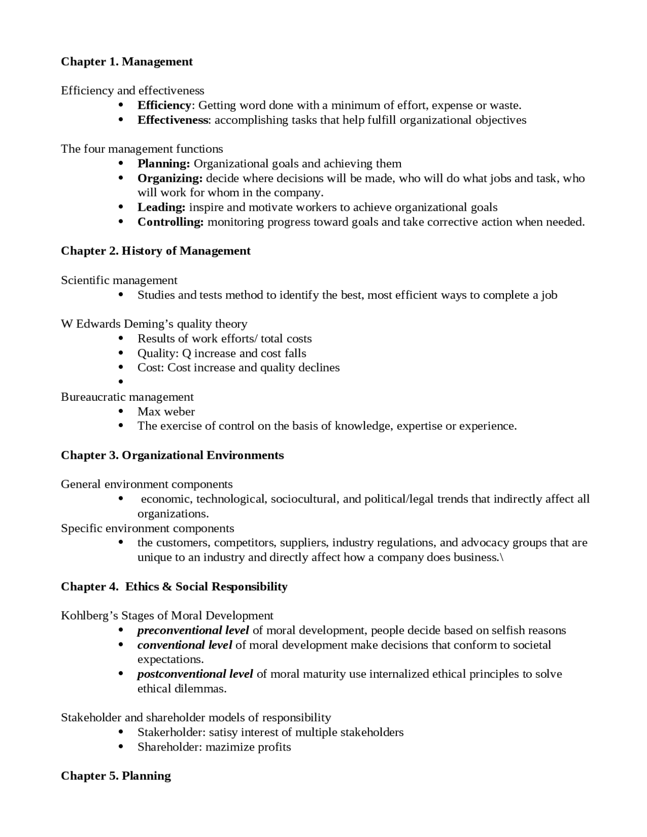Principles of Management - Final Study Guide | MHR 301 - Docsity