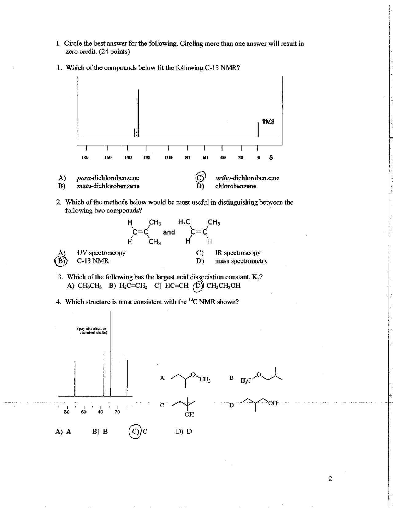 Solution for Exam 1 - Organic Chemistry II | CHEM 234 - Docsity