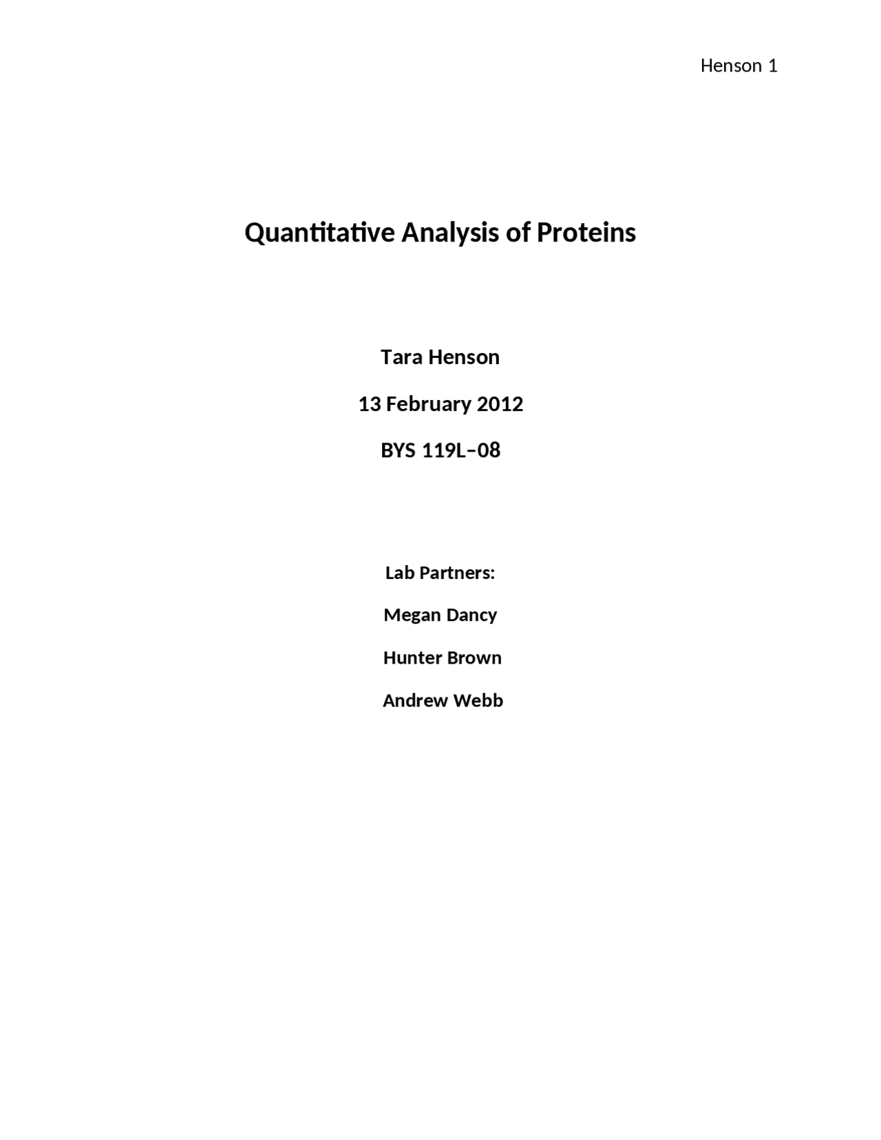 Quantitative Analysis of Protein Project Report BYS 119L Docsity