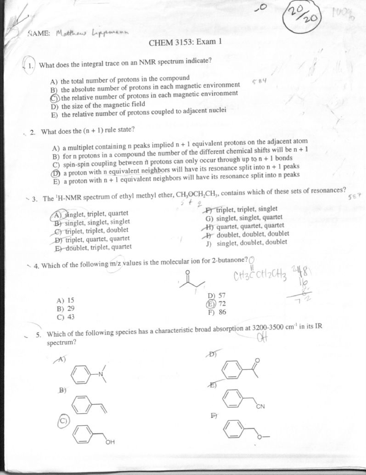 20 Questions on Organic Chemistry II with Solution - Exam 1 | CHEM 3153 ...