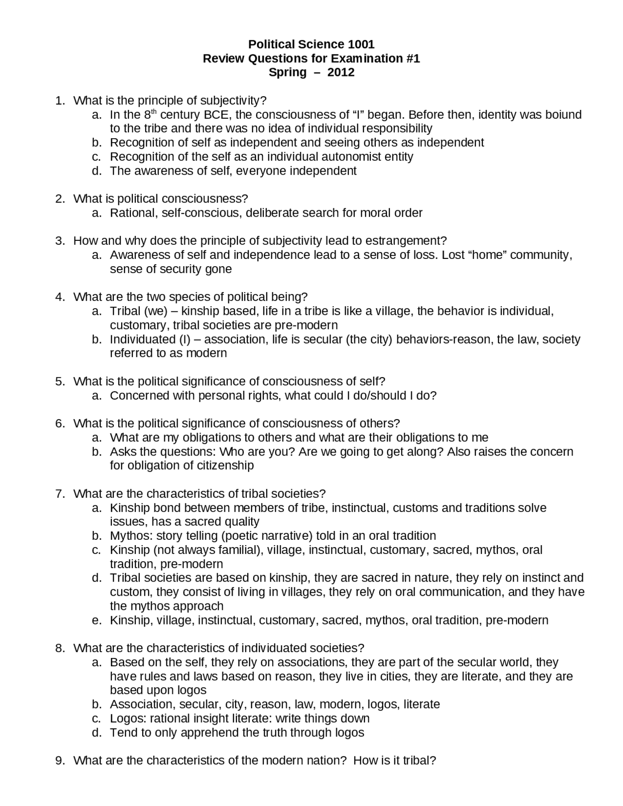 Politics Source Questions Review Questions for Exam 1 - Fundamental Issues on Politics | POLI ...