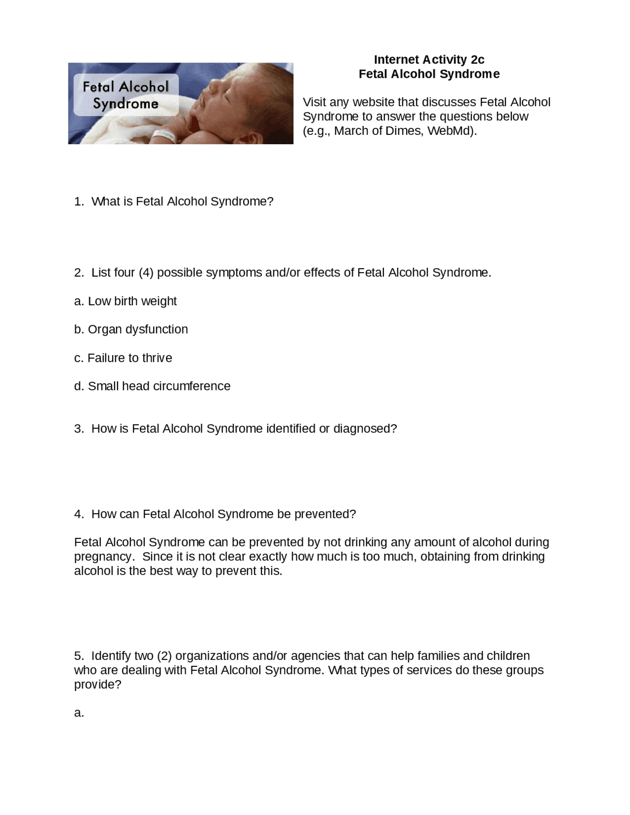 Fetal Alcohol Syndrome - Internet Study Activity | ART 1010 - Docsity