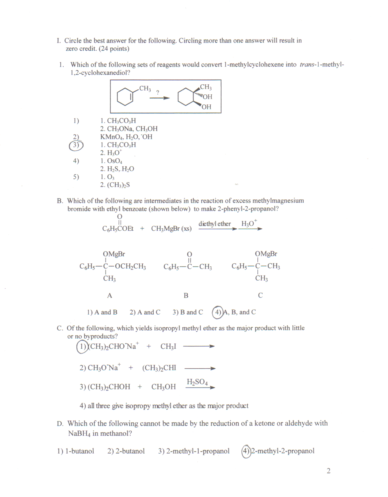 Exam 1 with Answers - Organic Chemistry II | CHEM 234 - Docsity