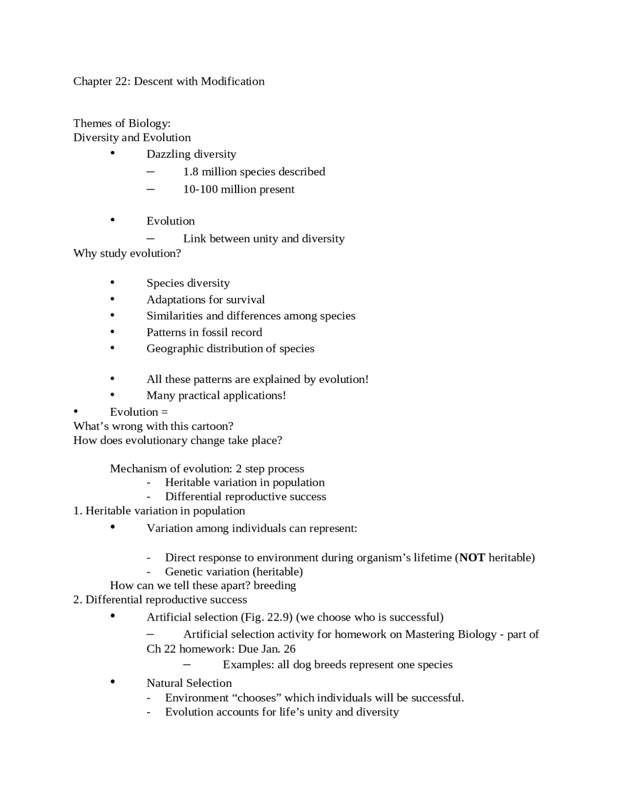 Descent With Modification Notes Notes on Descent with Modification - Principles of Biology II | BIOL ...