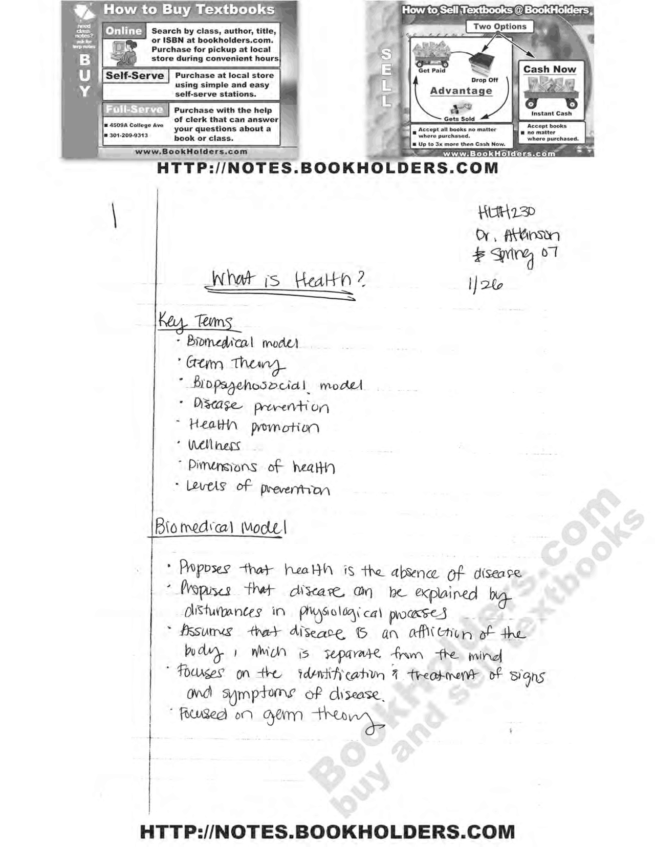 What is Health - Handwritten Class Notes | HLTH 230 - Docsity