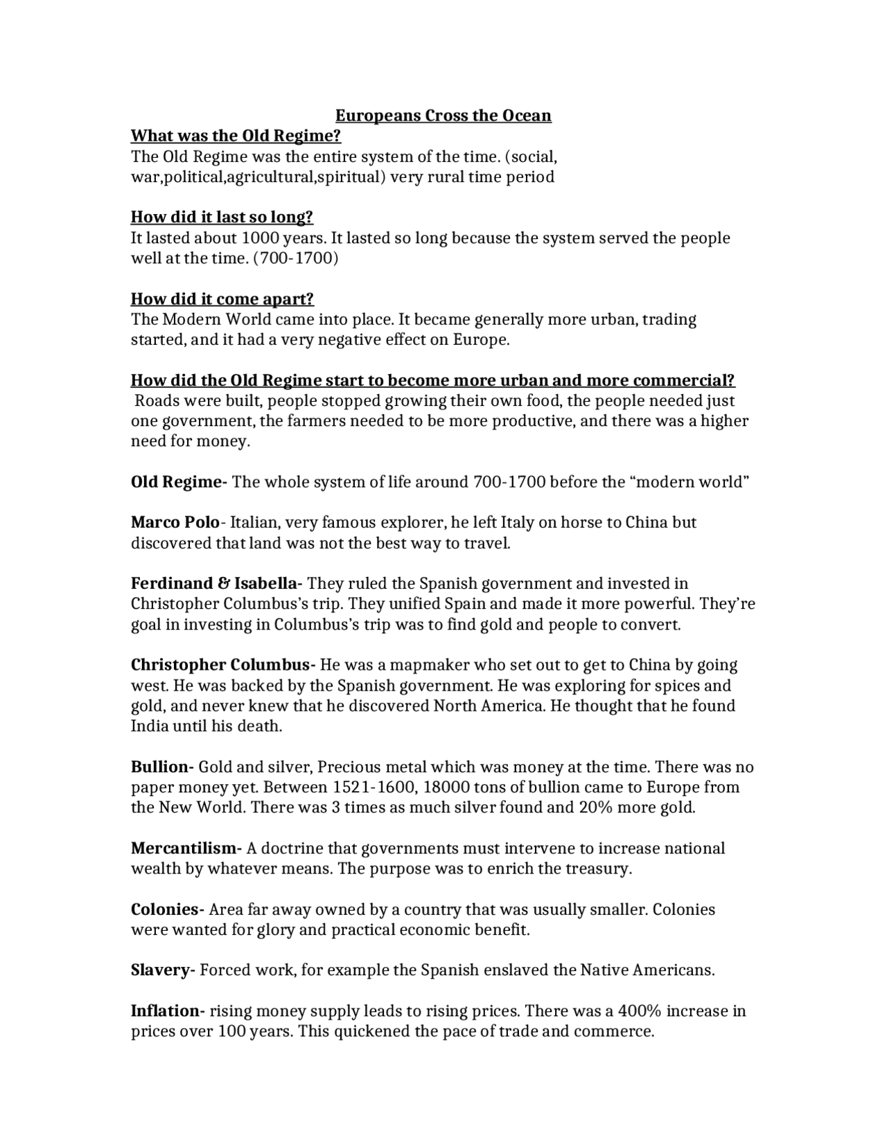 Notes on Europeans Cross the Ocean - Western Civilization II | HST 102 ...