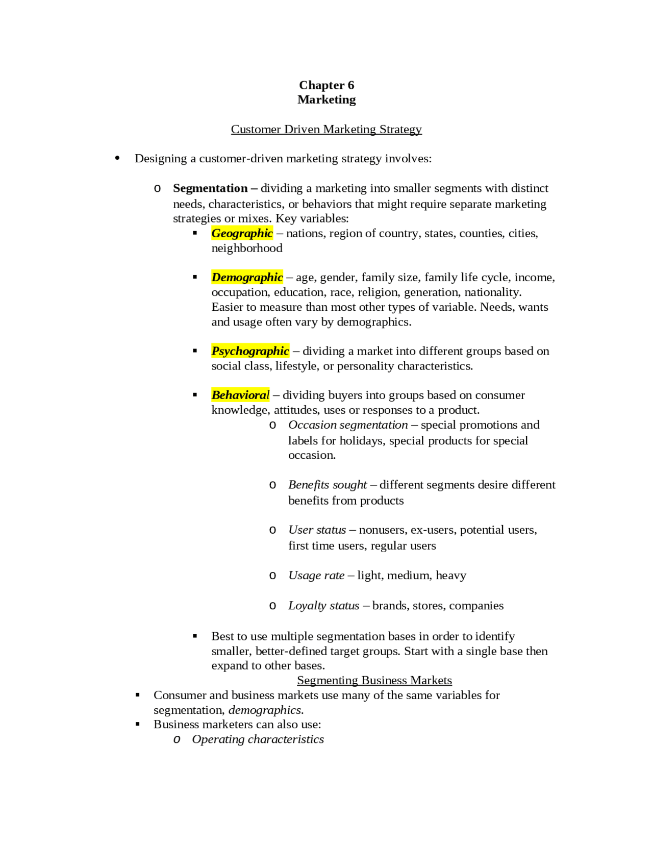Customer Driven Marketing Strategy | MK 3010 - Docsity