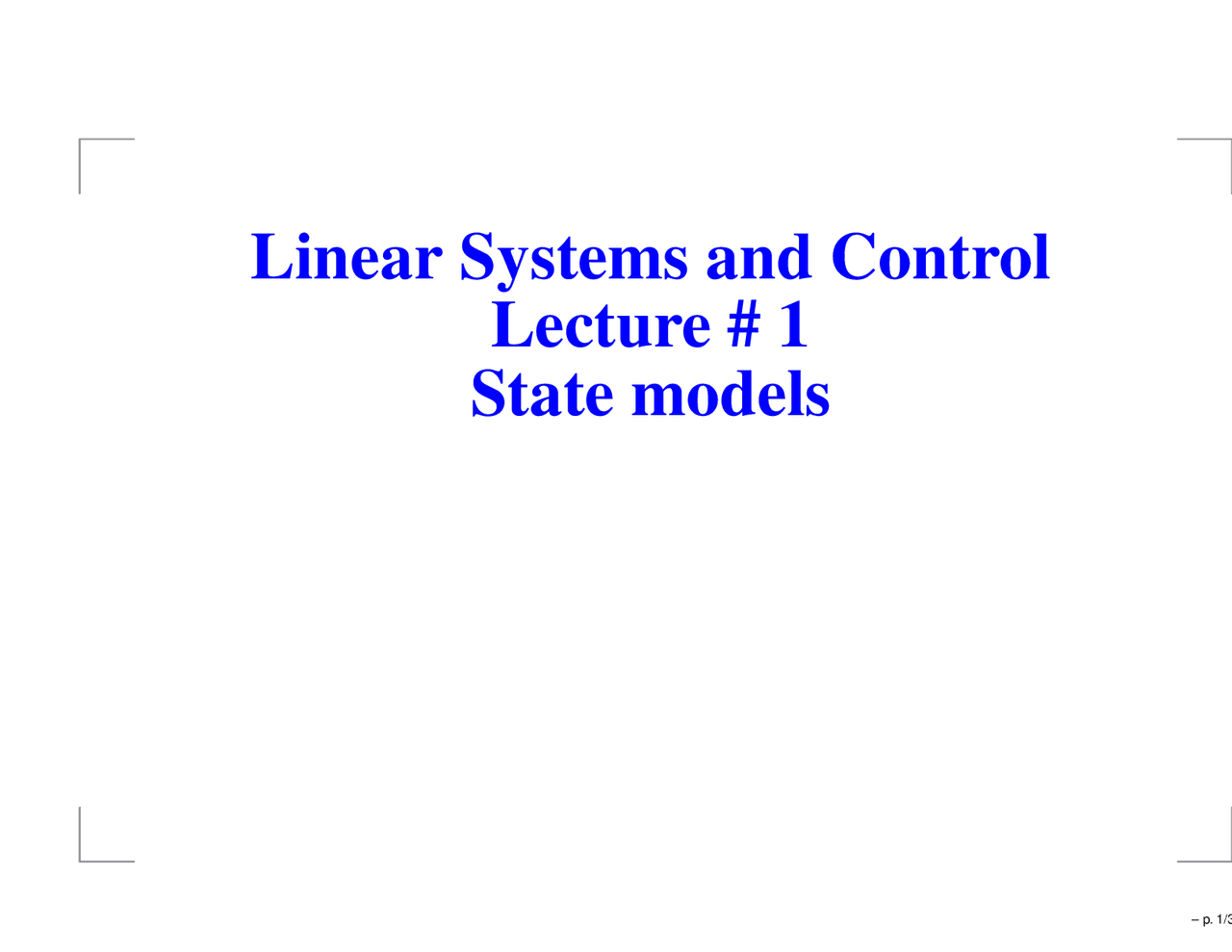 State Modals - Lecture Notes - Linear System And Control - Docsity