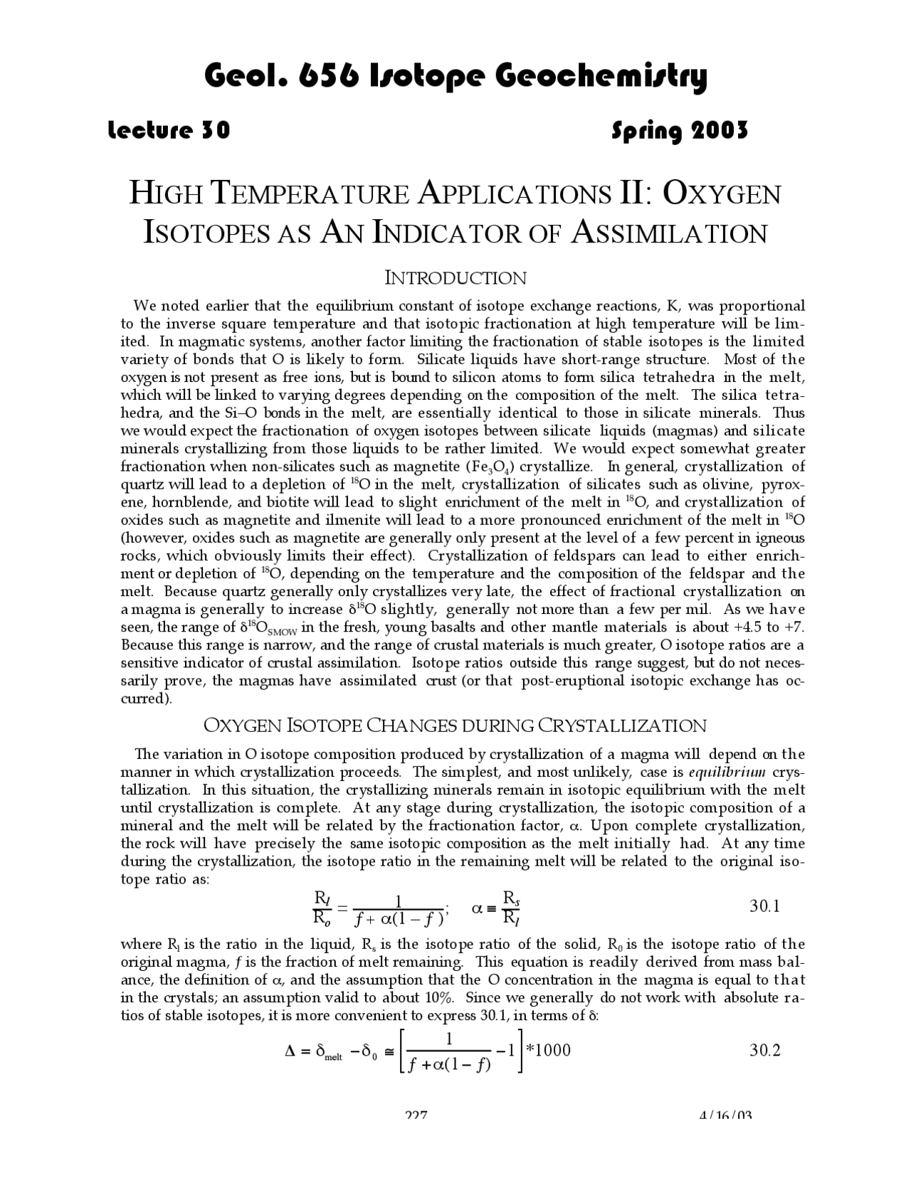 High Tempearature Applications - Lecture Notes - Geochemistry 2 - Docsity