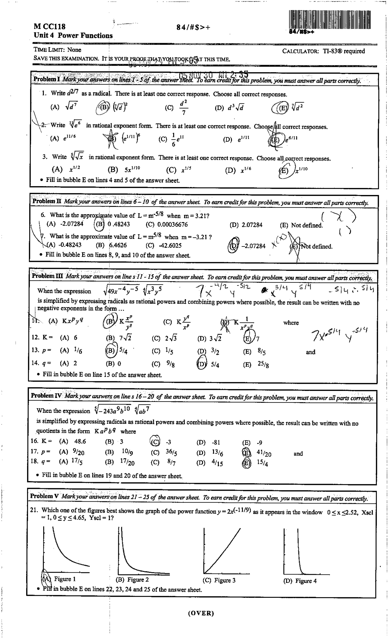 Power Functions - Midterm Exam with Answer Key | MATH 118 | Exams ...
