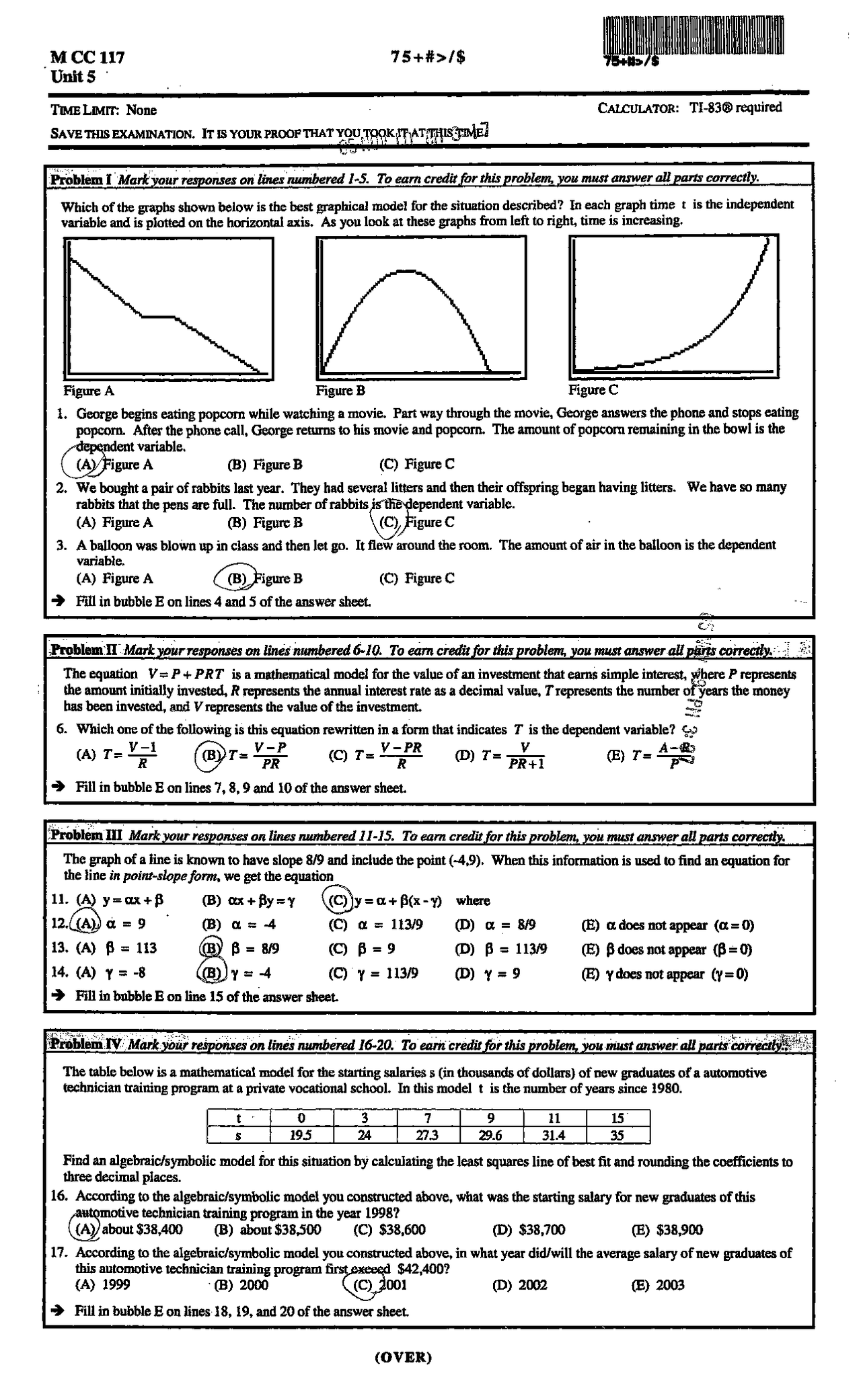 Exam 5 Questions with Answers - College Algebra in Context I | MATH 117 ...