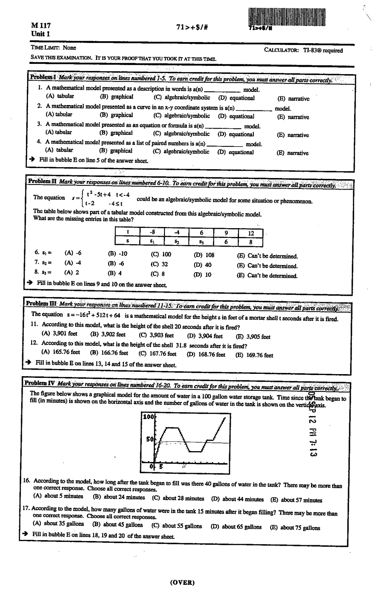8 Problems of College Algebra in Context I - Midterm Exam | MATH 117 ...