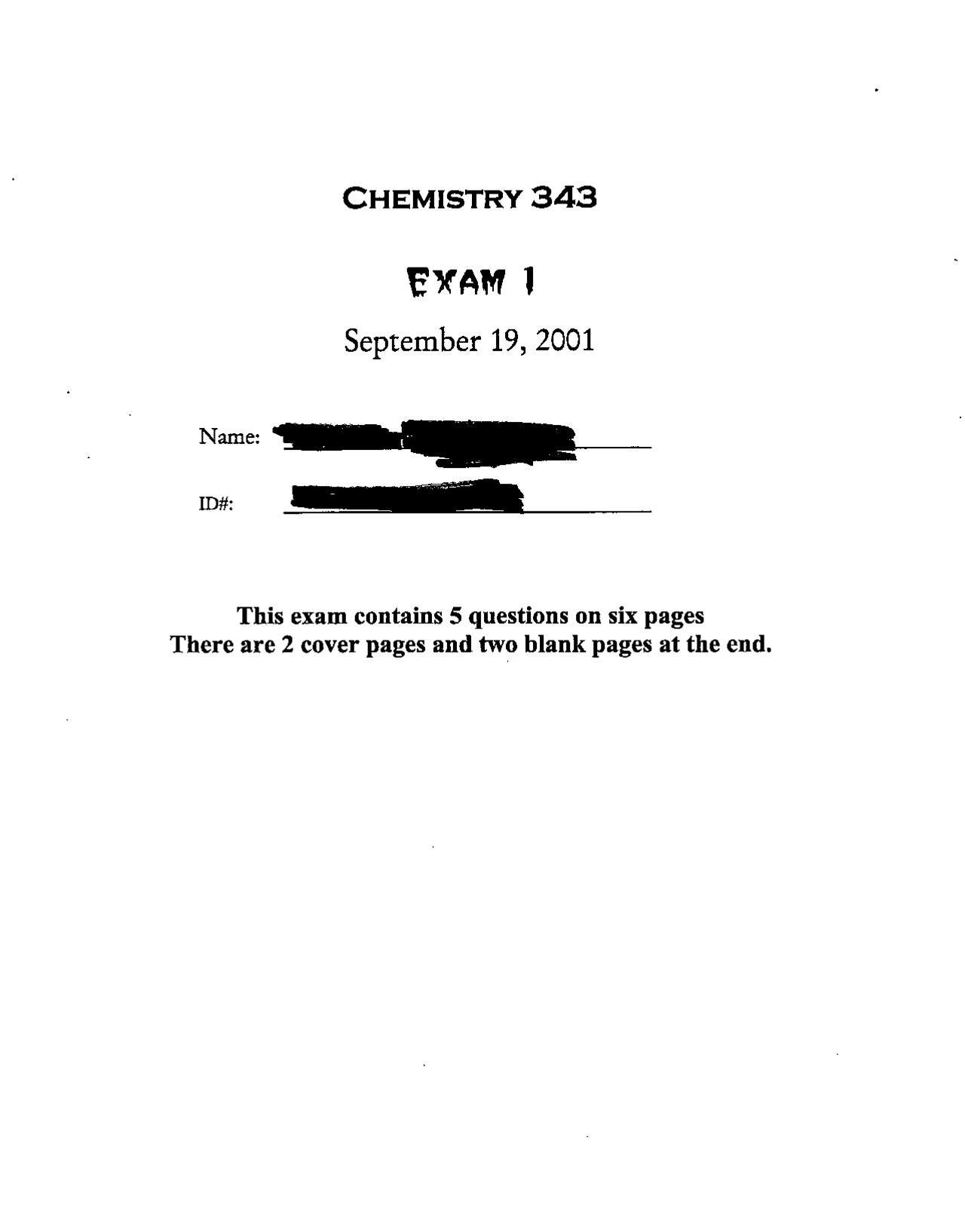 Exam 1 Answers | Modern Organic Chemistry II | CHEM 343 - Docsity