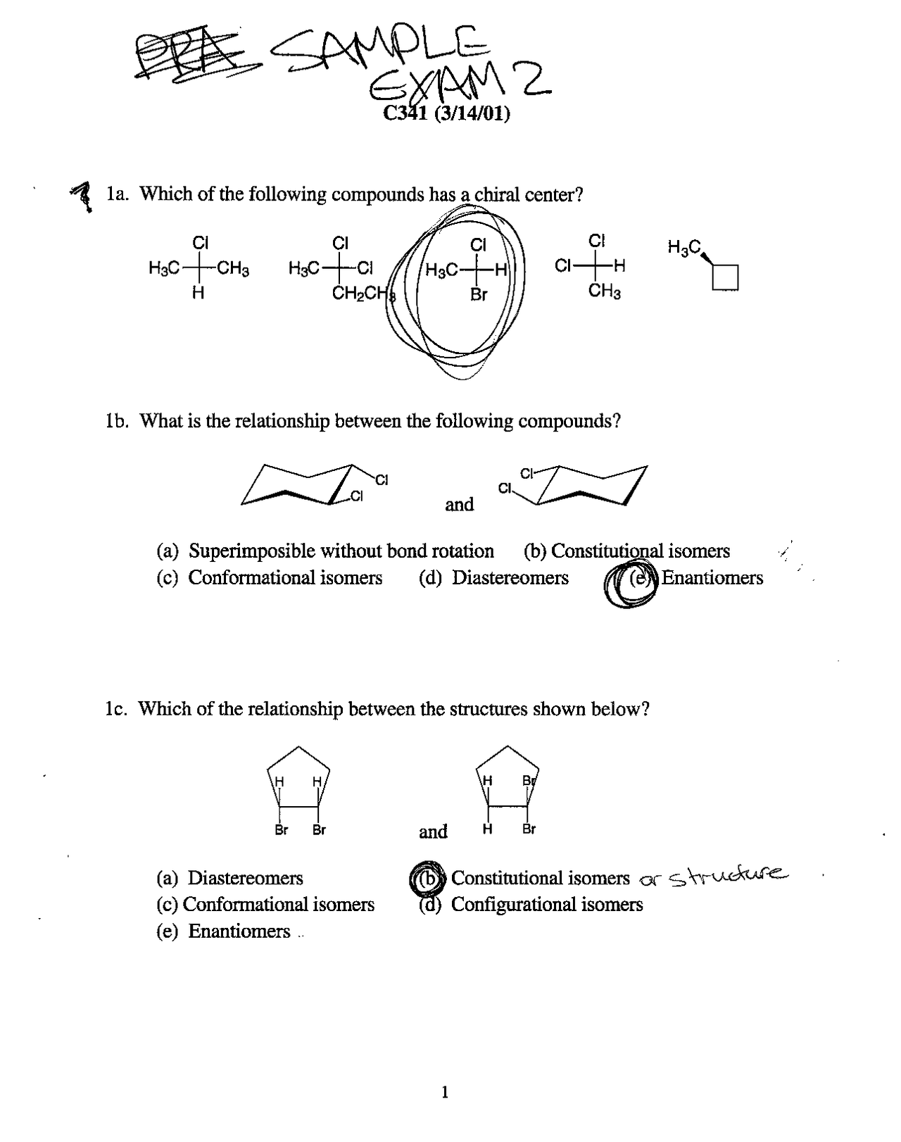Sample Exam with Answer Key - Modern Organic Chemistry I | CHEM 341 ...