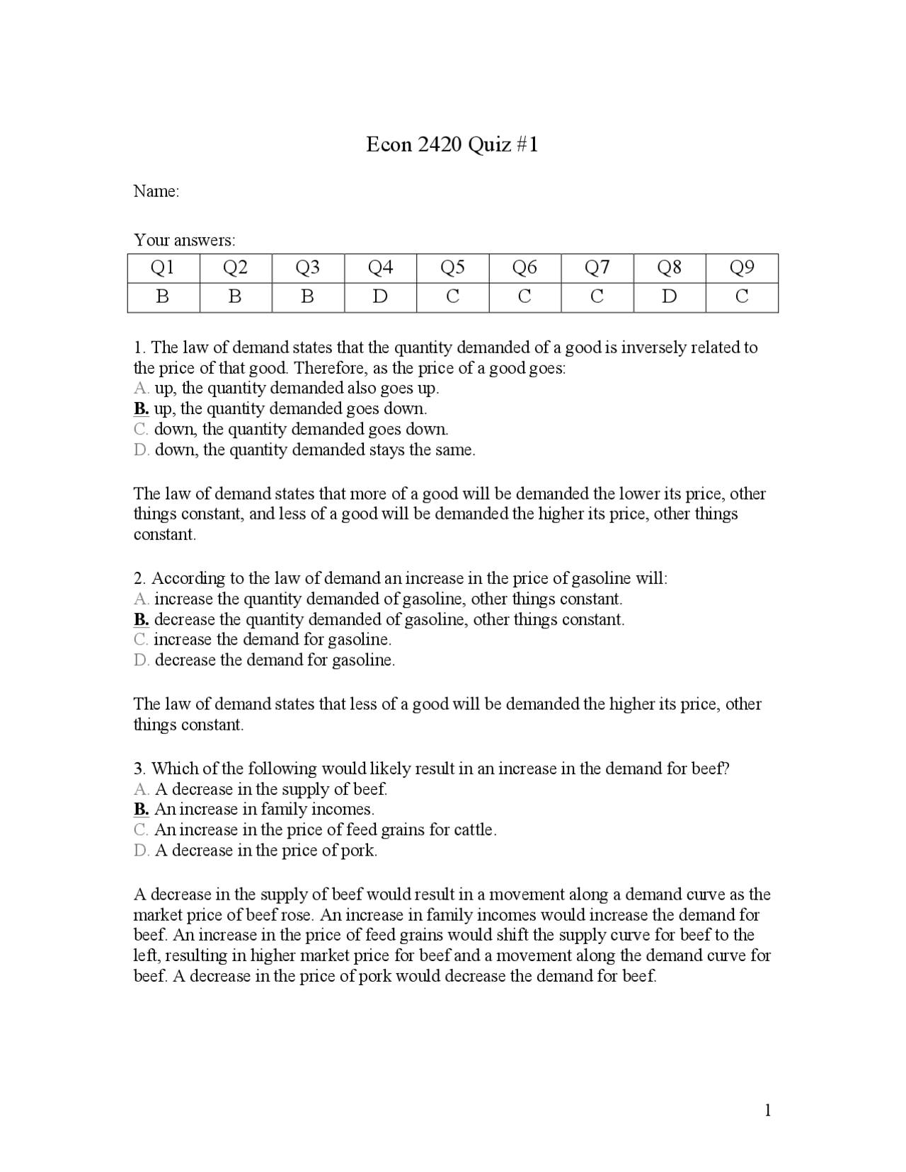 Solution for Quiz 1 - Principles of Economics, Microeconomics | ECON ...