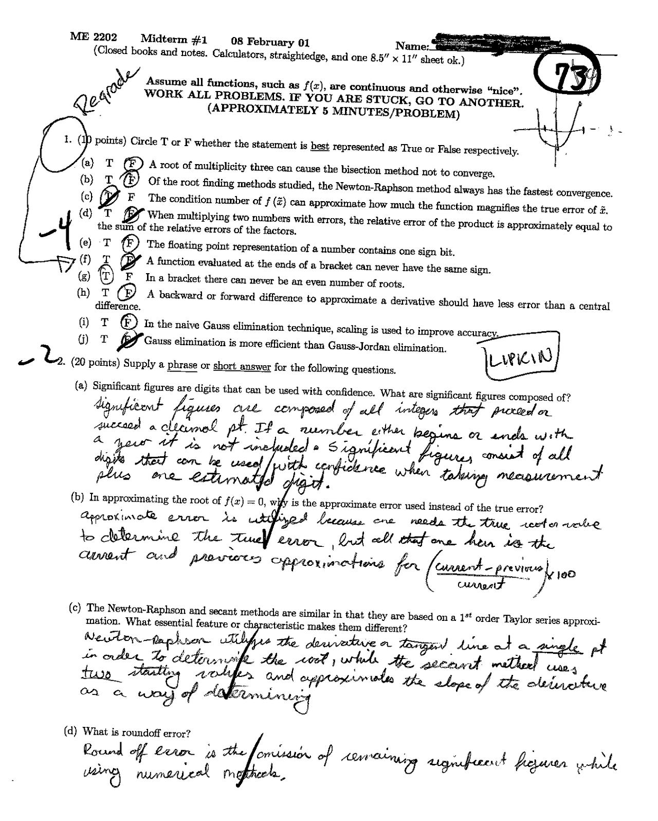 10 Solved Questions on Truncation Error - Exam 1 | ME 2202 - Docsity