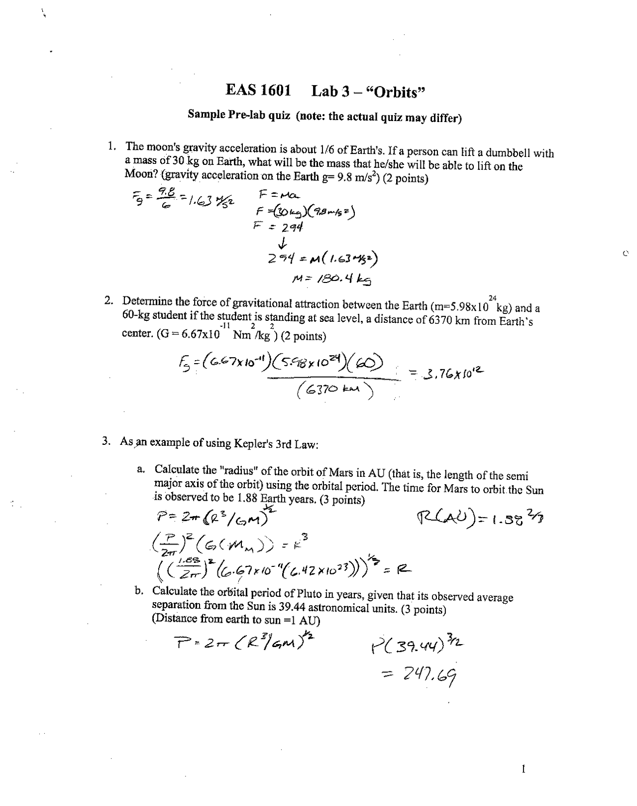 3 Questions with Answer Lab 3 Habitable EAS 1601 Docsity