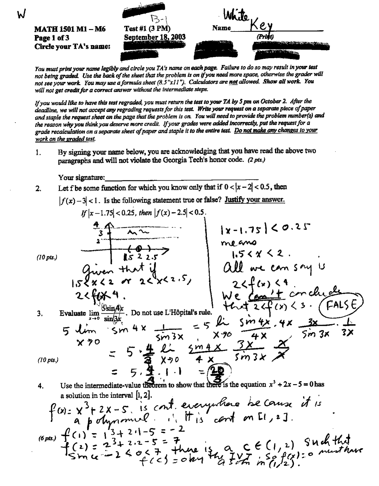 6 Problems with Solutions on Calculus I - Examination 3 | MATH 1501 ...