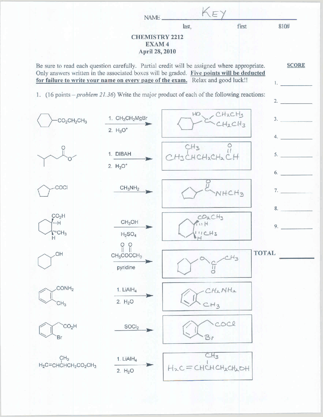 Modern Organic Chemistry II - Practice Exam 4 with Resolution | CHEM ...