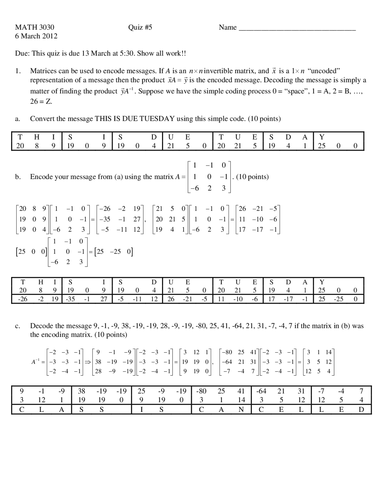 Quiz 5 Questions on Matrix - Math Models for Computer Science | MATH ...