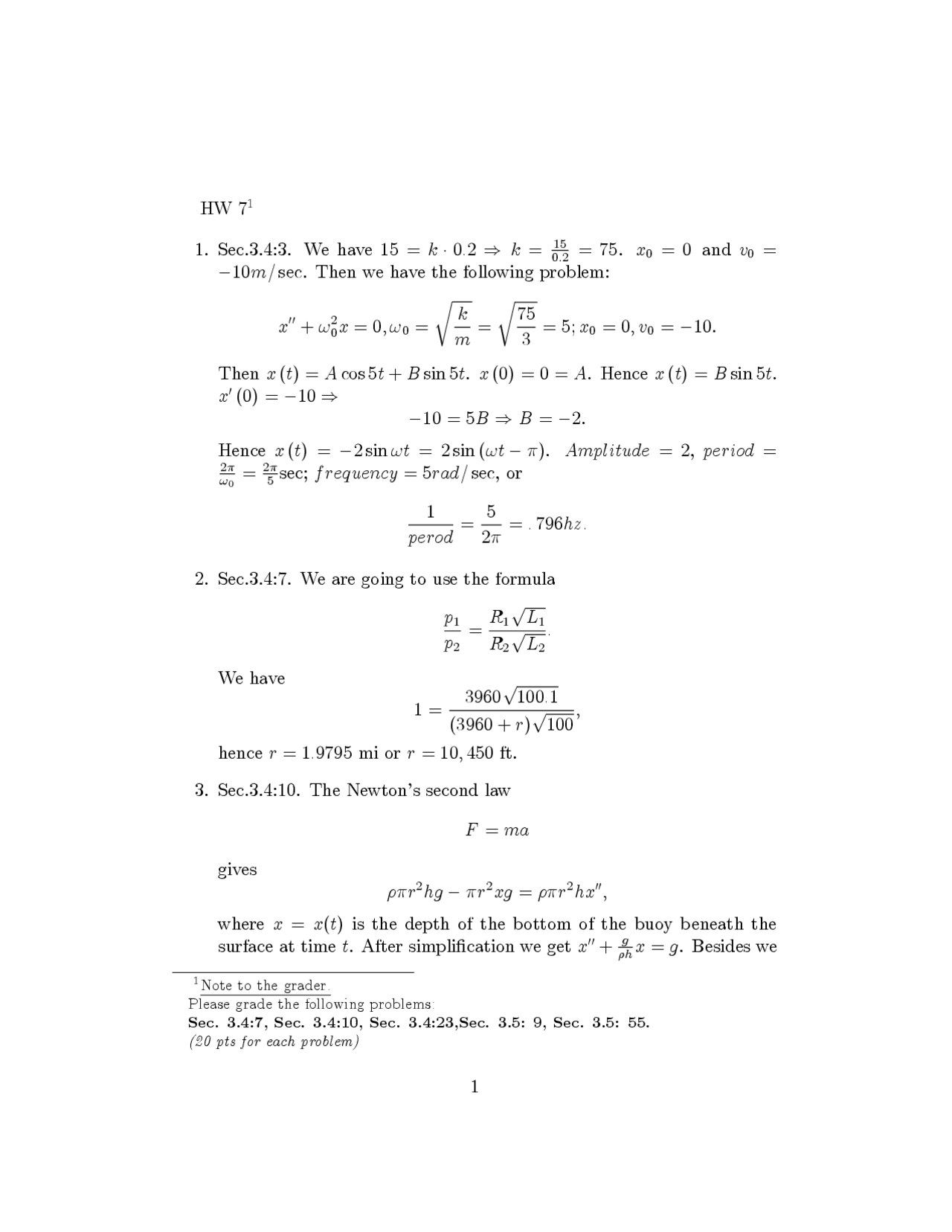 19 Solved Questions on Differential Equations - Homework 7 | MATH 285 ...
