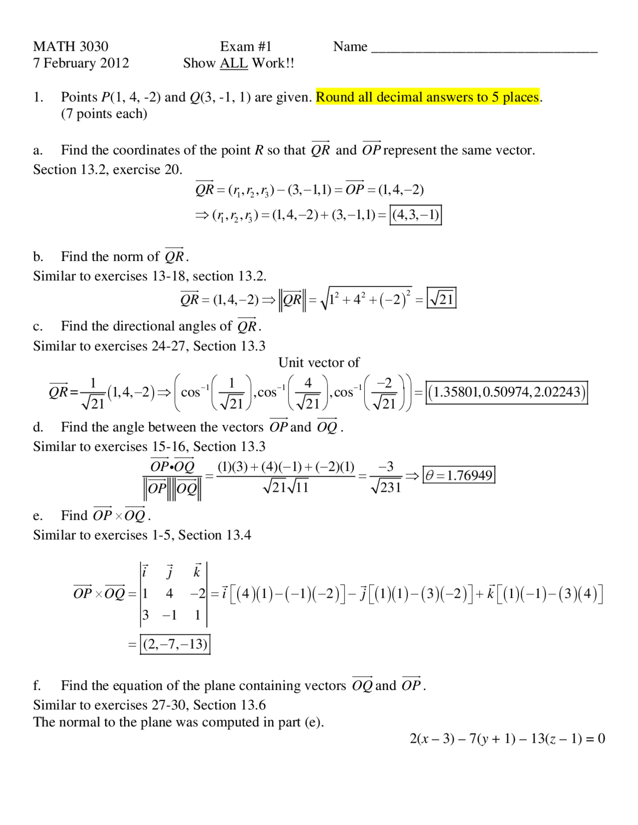 Exam 1 with Solution - Math Models for Computer Science | MATH 3030 ...