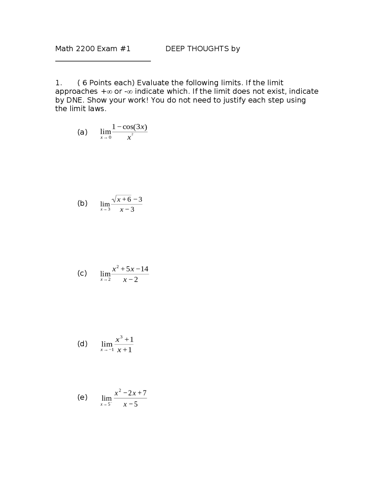 Practice Exam 1 - Analytical Geometry and Calculus | MATH 2200 - Docsity
