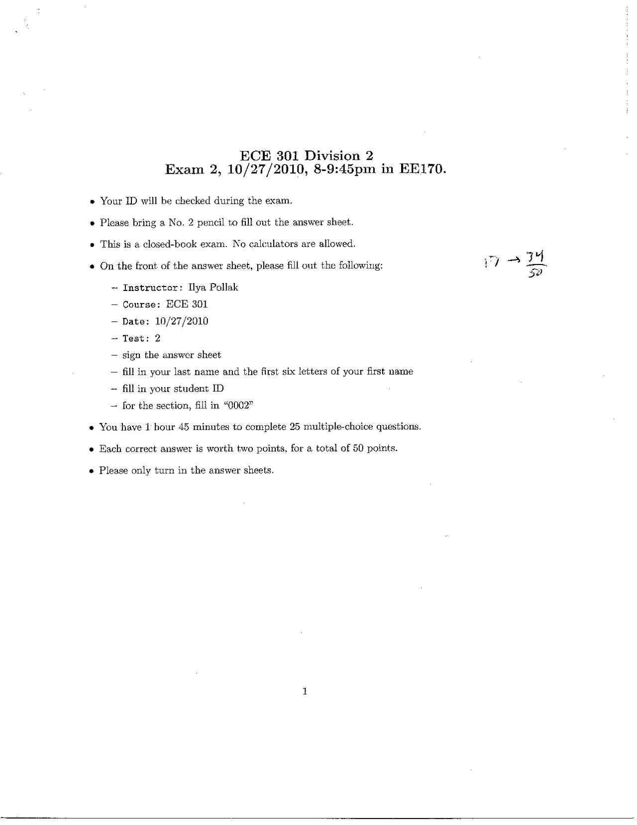 Exam 2 for Questions with Answer - Signals and Systems | ECE 30100 ...