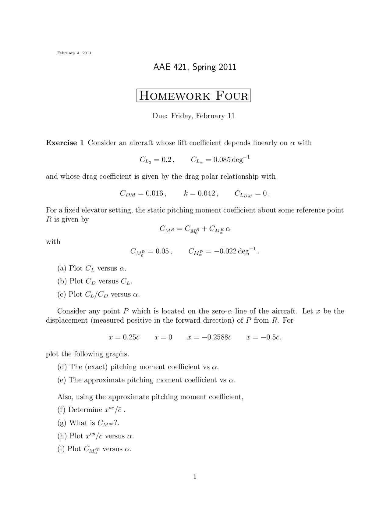 Flight Dynamics Homework Problem Solutions for Homework 4 | Flight Dynamics and Control | AAE 42100 ...