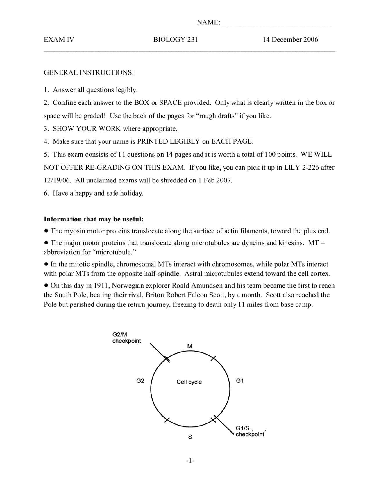 Exam IV Solved - Biology III: Cell Structure and Function | BIOL 23100 ...