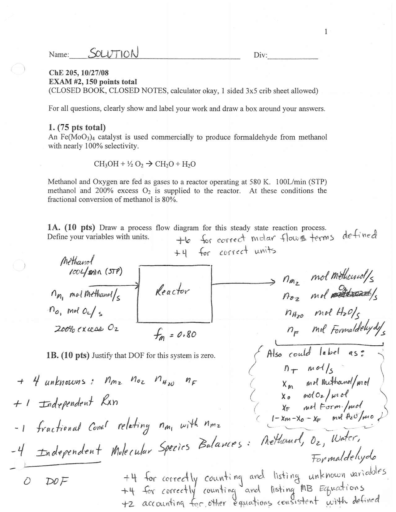 Exam 2 Solution | Chemical Engineering Calculations | CHE 20500 | Exams ...