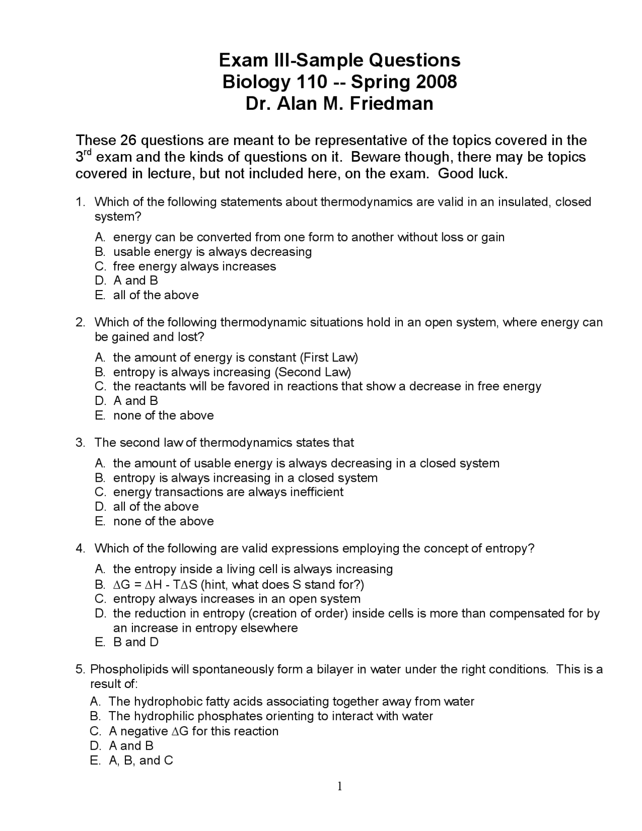 Exam 3 Sample Questions - Fundamentals of Biology I | BIOL 11000 - Docsity