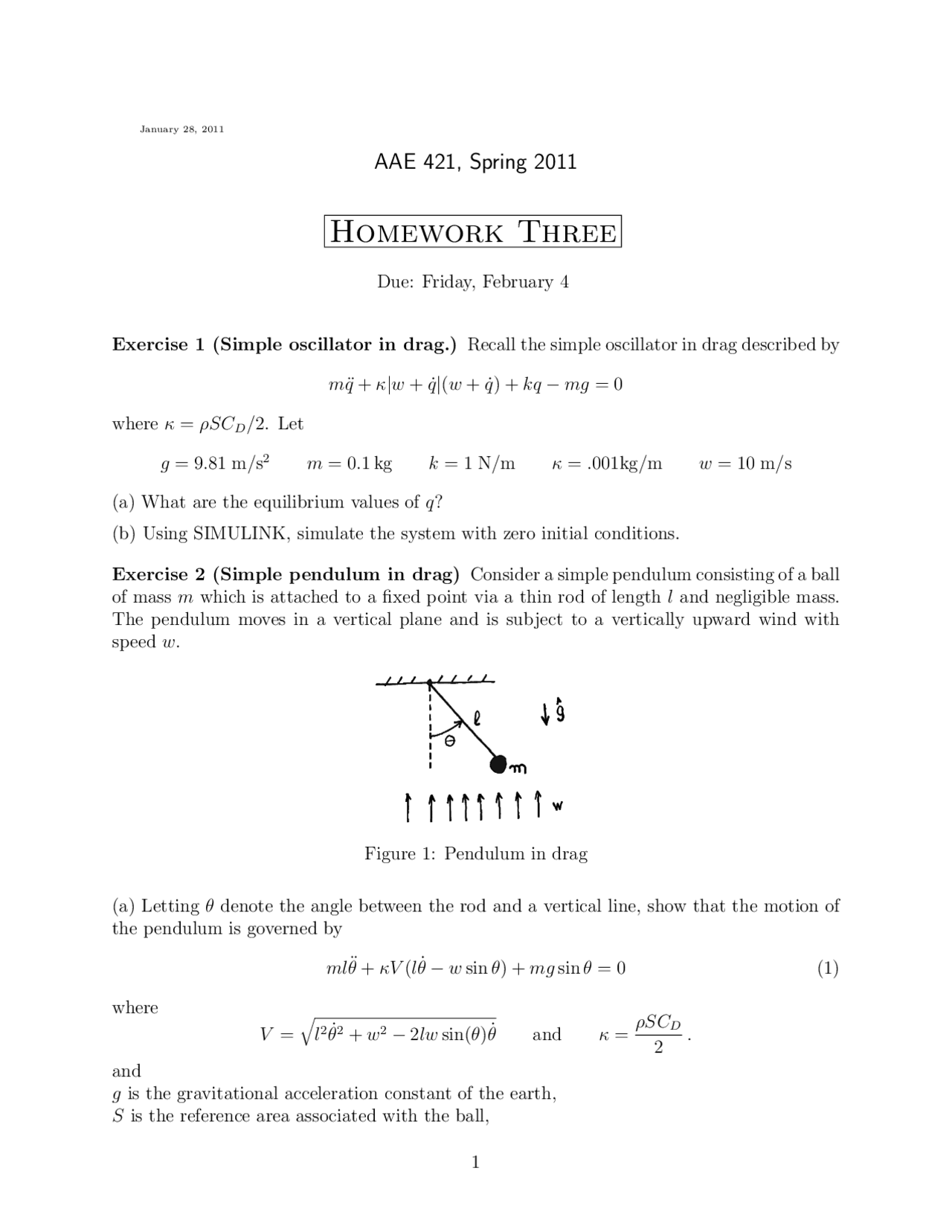 Flight Dynamics Homework Problem Homework 3 Problems - Flight Dynamics and Control | AAE 42100 - Docsity