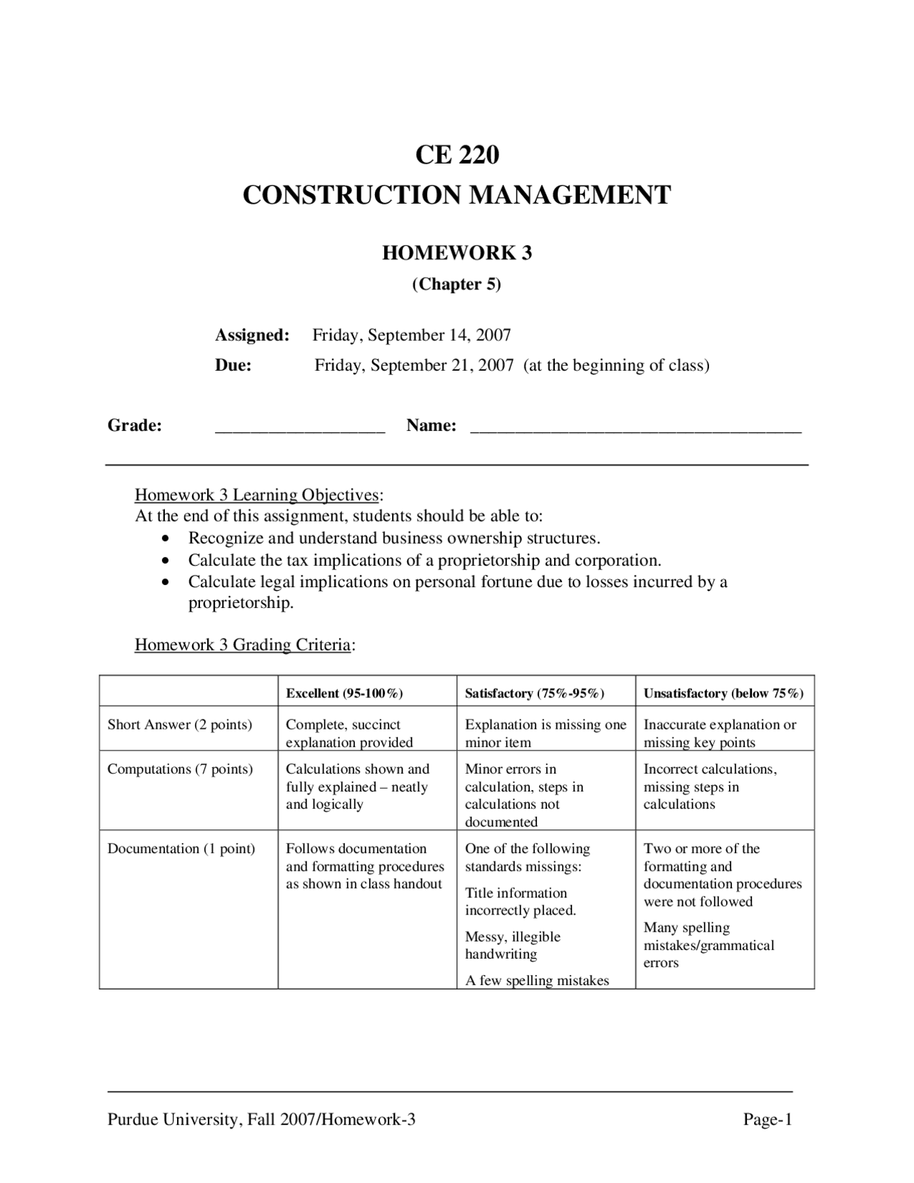 Homework 3 - Construction Management | CE 22000 - Docsity