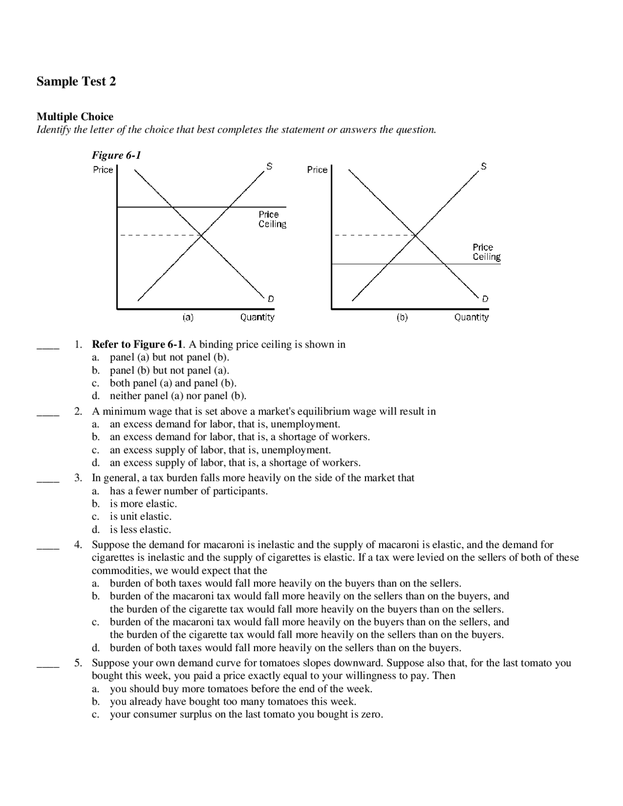 Sample Questions for Test 2 - Introduction to Microeconomics | ECON ...
