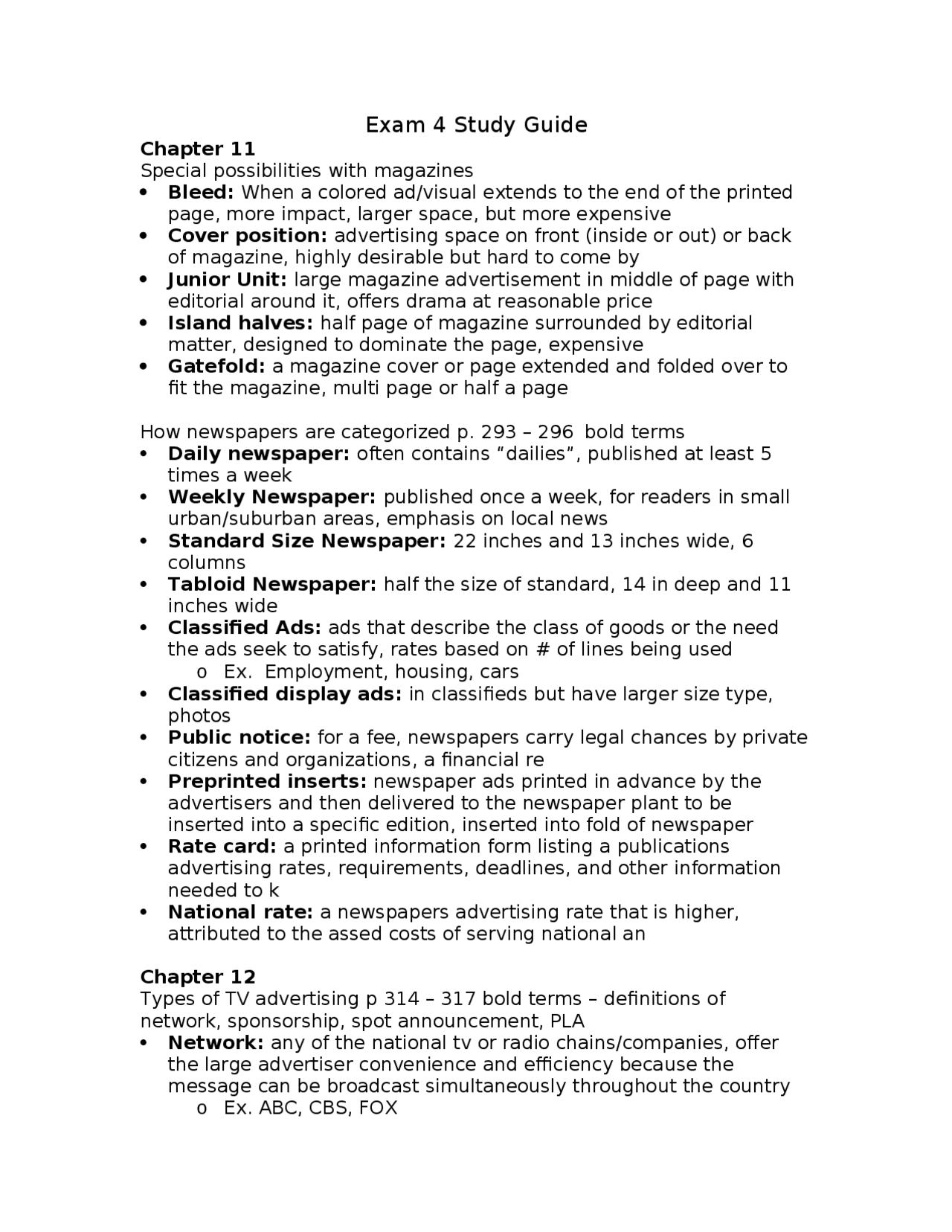 Exam 4 Study Guide - Introduction to Advertising | ADV 300 - Docsity