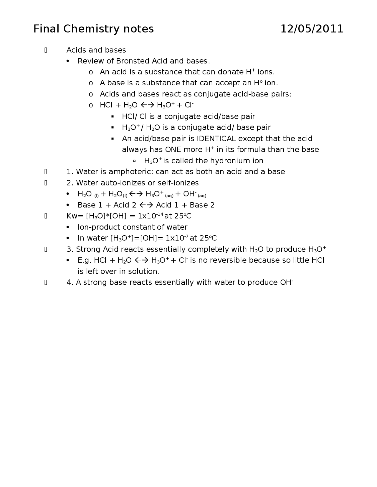 Acids and Bases Principles of Chemistry I CHM 111 Docsity