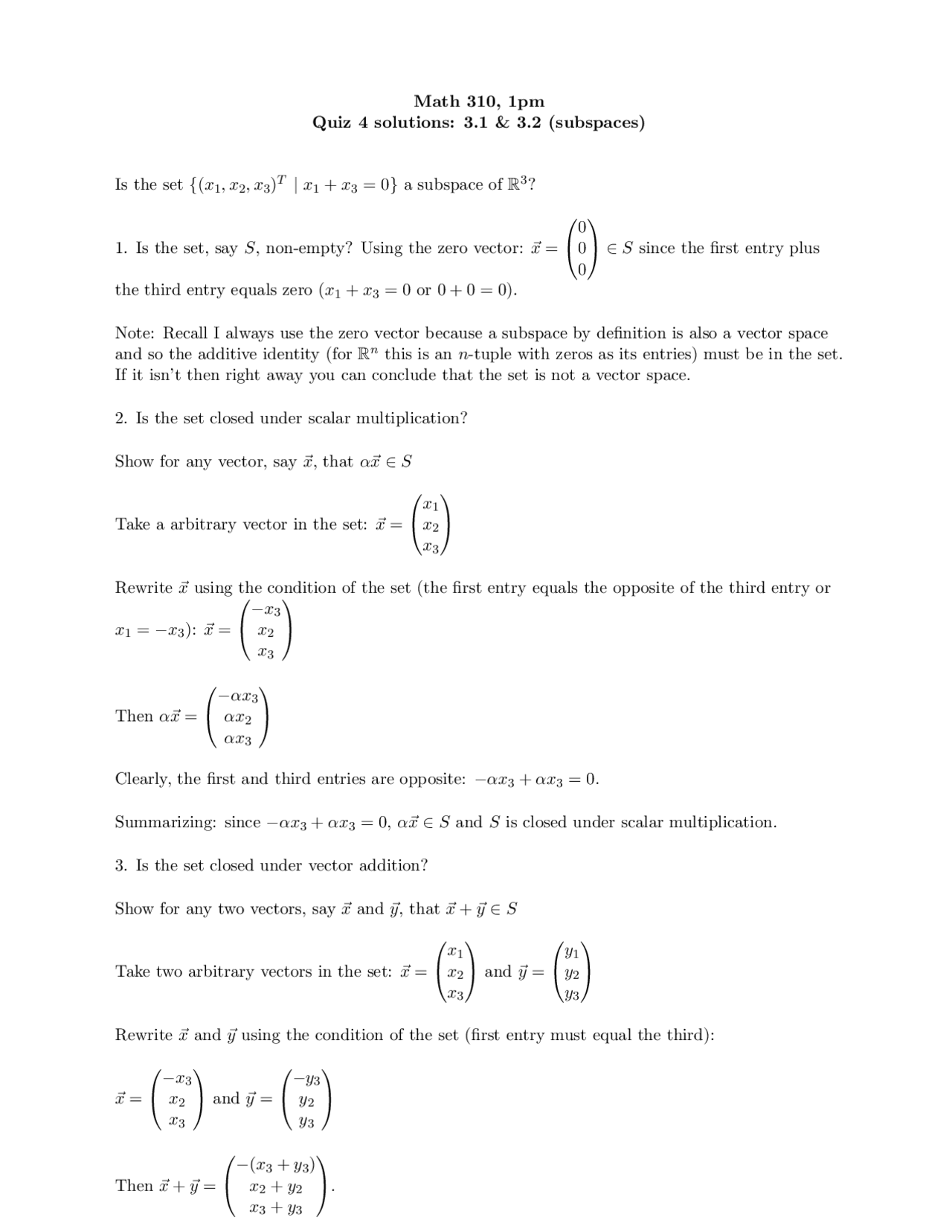 Solution to Quiz 4 Applied Linear Algebra MATH 310 Docsity