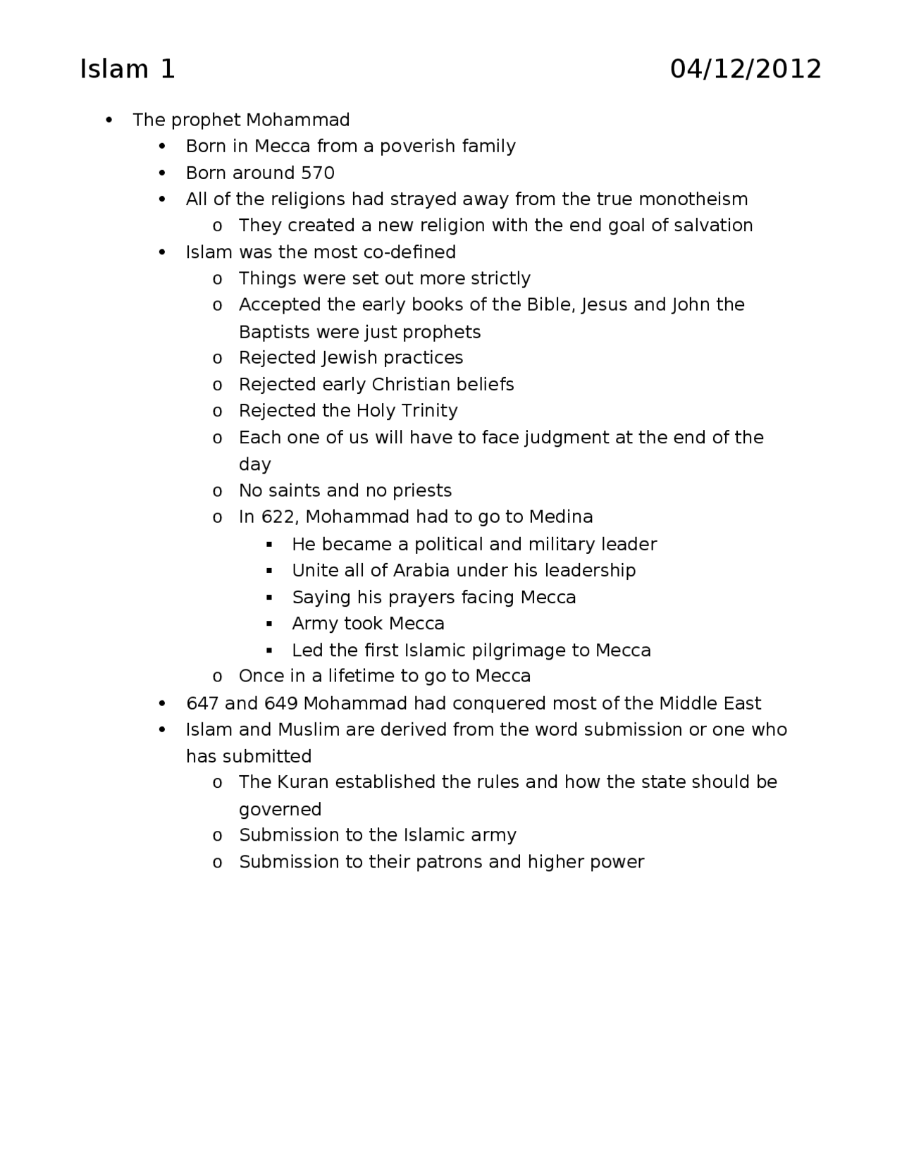 The Holy Prophet Muhammad - Lecture Notes | ARH 302 - Docsity