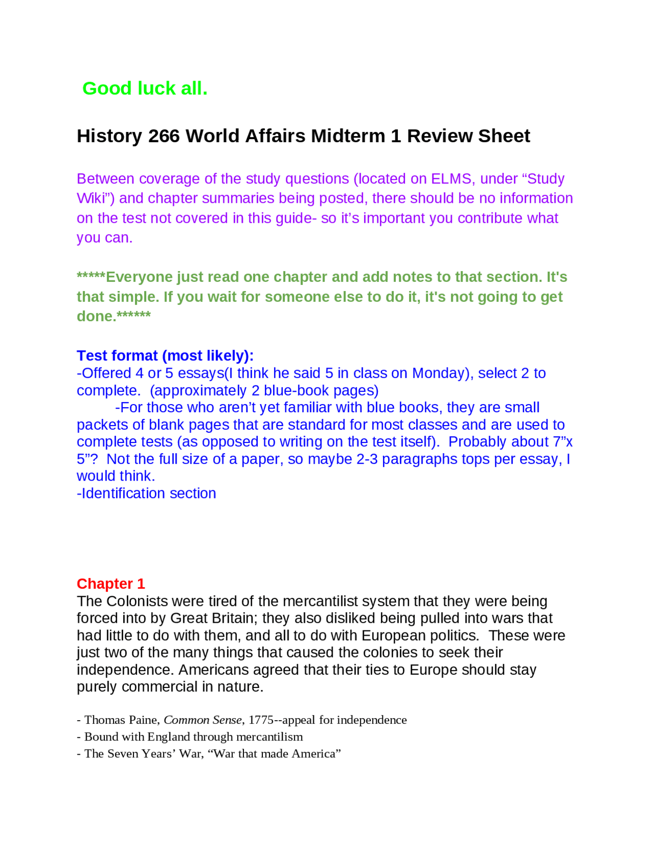 World Affairs Midterm Review Sheet - US: World Affairs | HIST 266 - Docsity