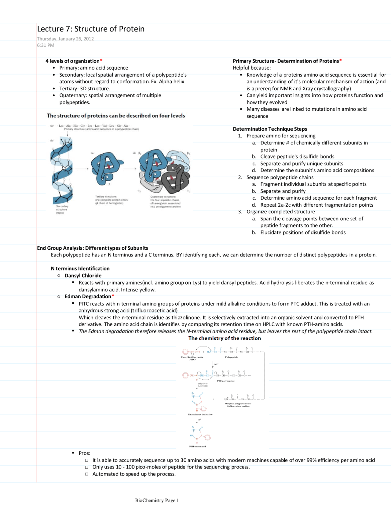 Proteins Notes.pdf Notes on Structure of Protein | General Biochemistry 1 | CHEM 4711 ...