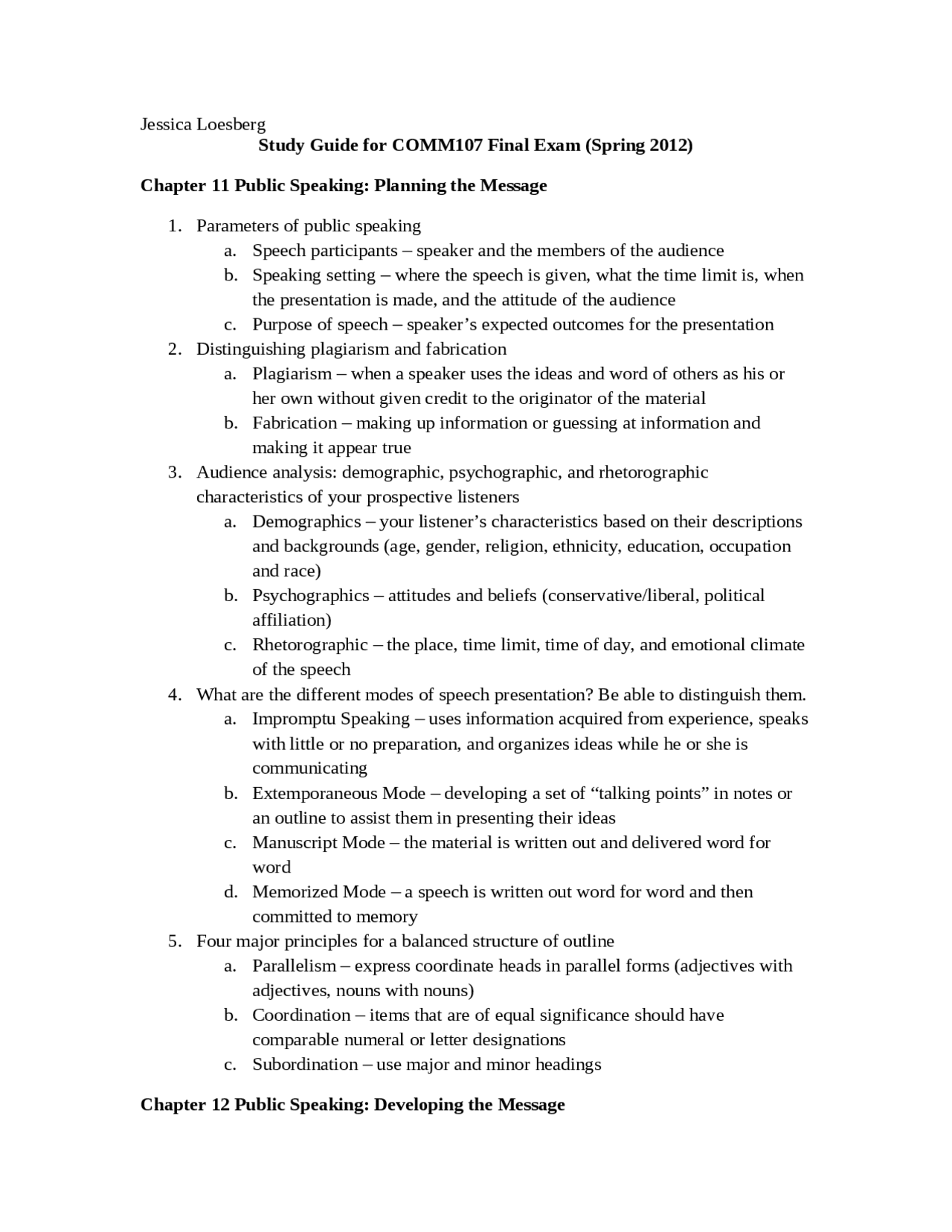 Final Exam Study Guide - Chapter wise Outline - Oral Communication ...