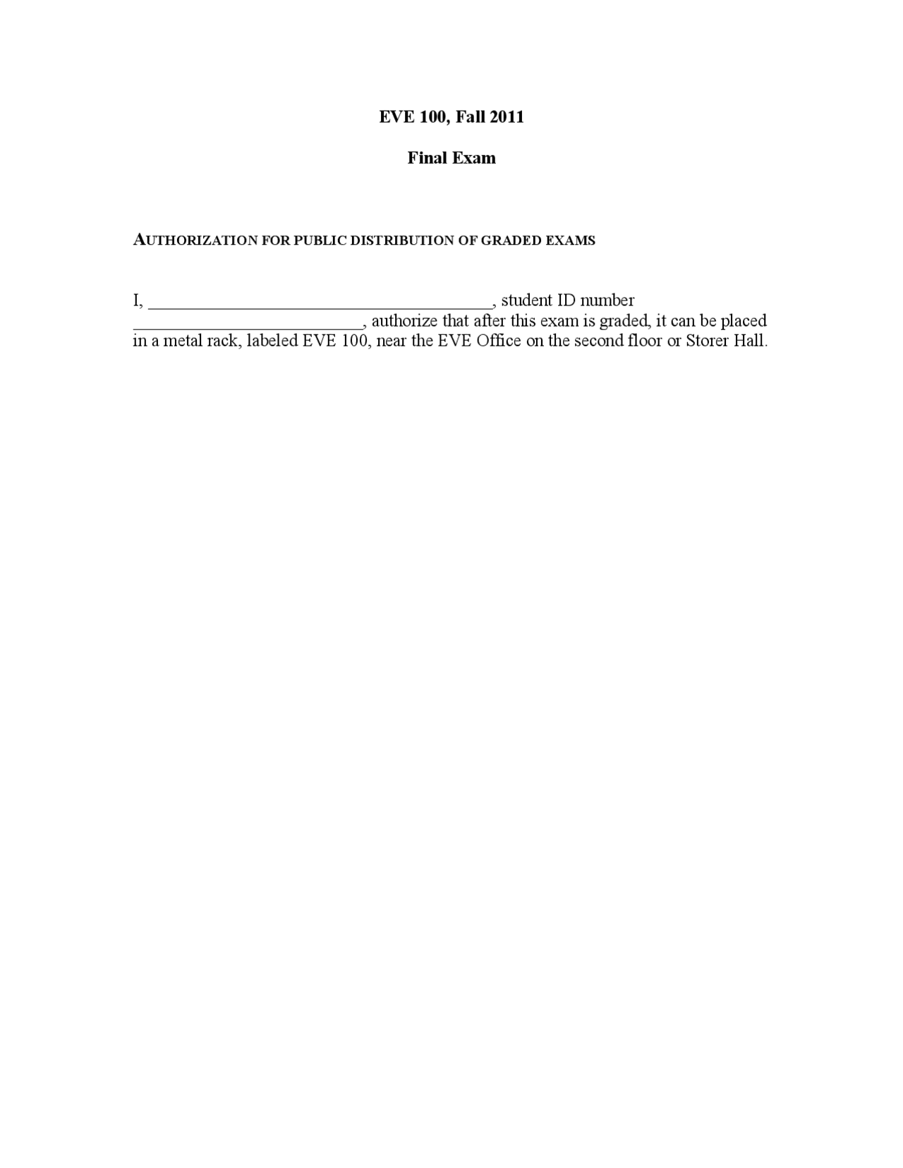 Final Exam on Introduction to Evolution - Fall 2011 | EVE 100 | Exams ...