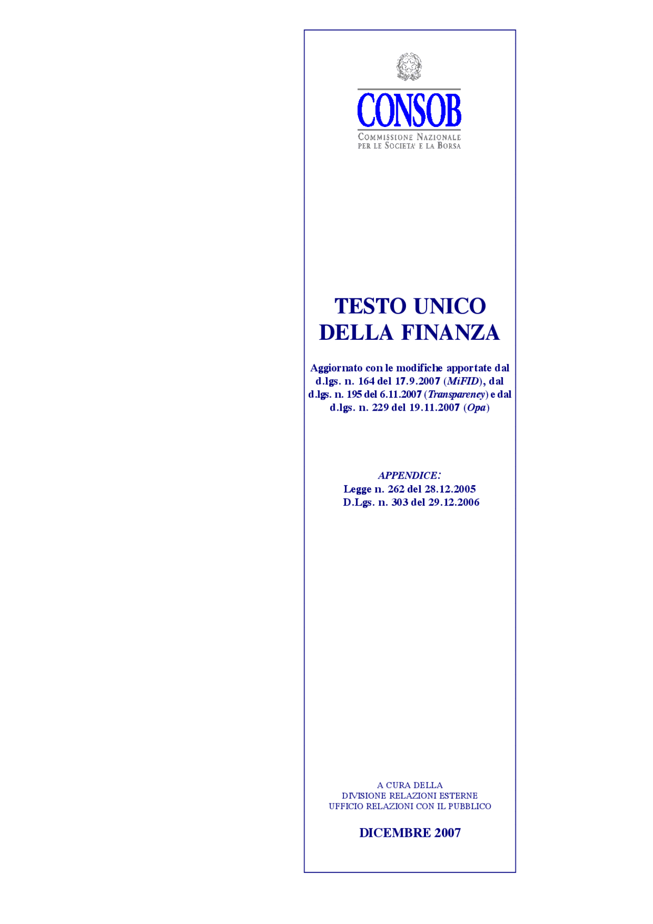 CONSOB Testo unico della finanza TUF Docsity CONSOB Testo unico della finanza TUF Docsity