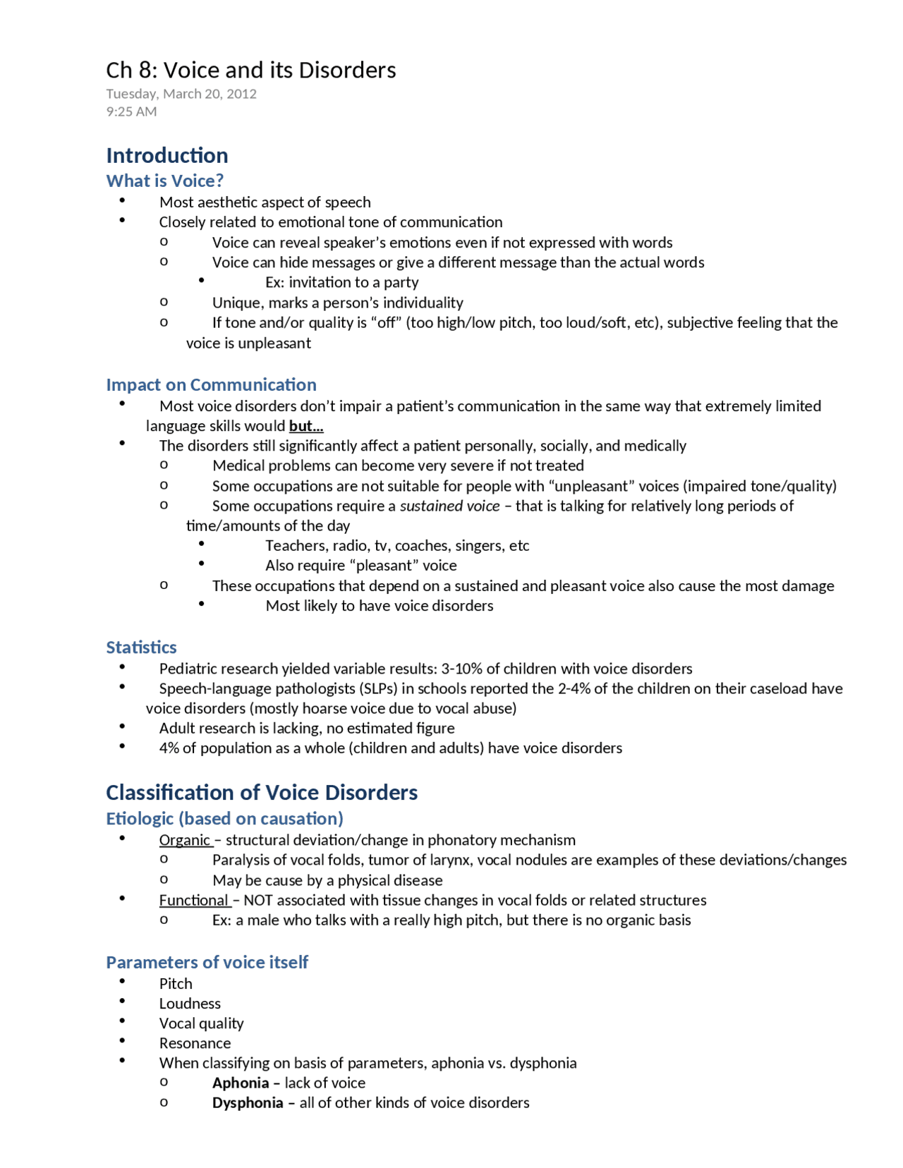 Review Sheet for Exam 2 - Voice and Its Disorder | COMD 2081 - Docsity