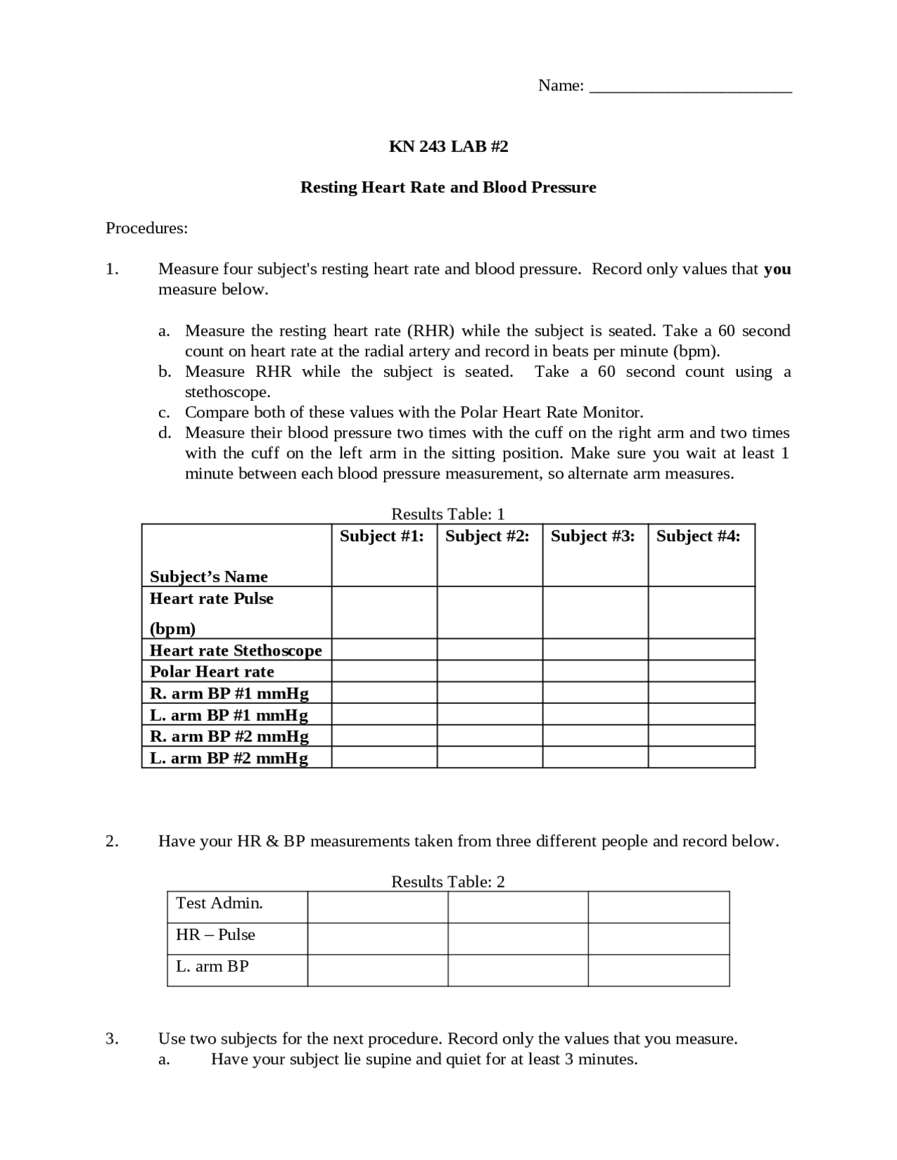 Reading Heart Rate and Blood Pressure - Laboratory 2 | KN 243 - Docsity