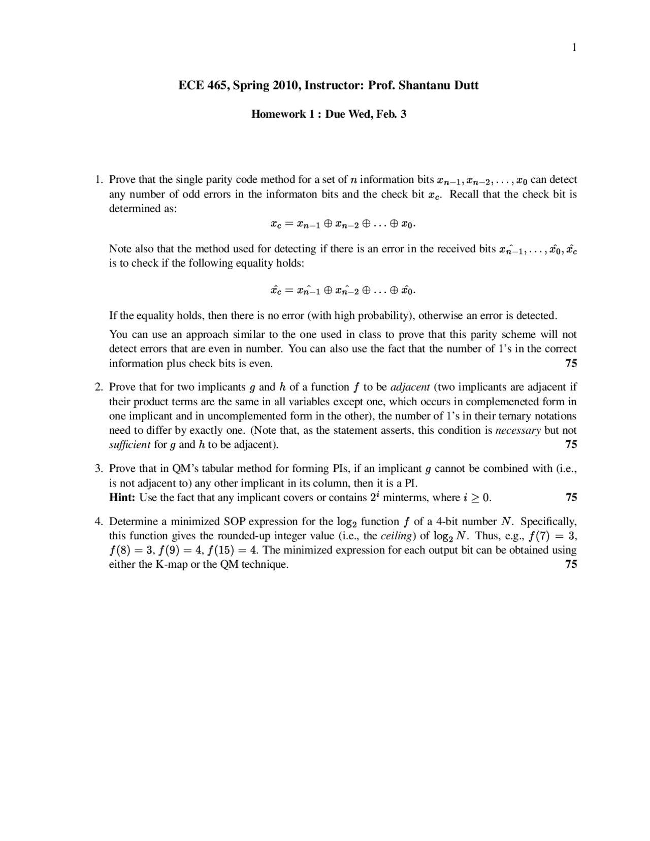 Digital Systems Design - Homework 1 Solutions | ECE 465 - Docsity