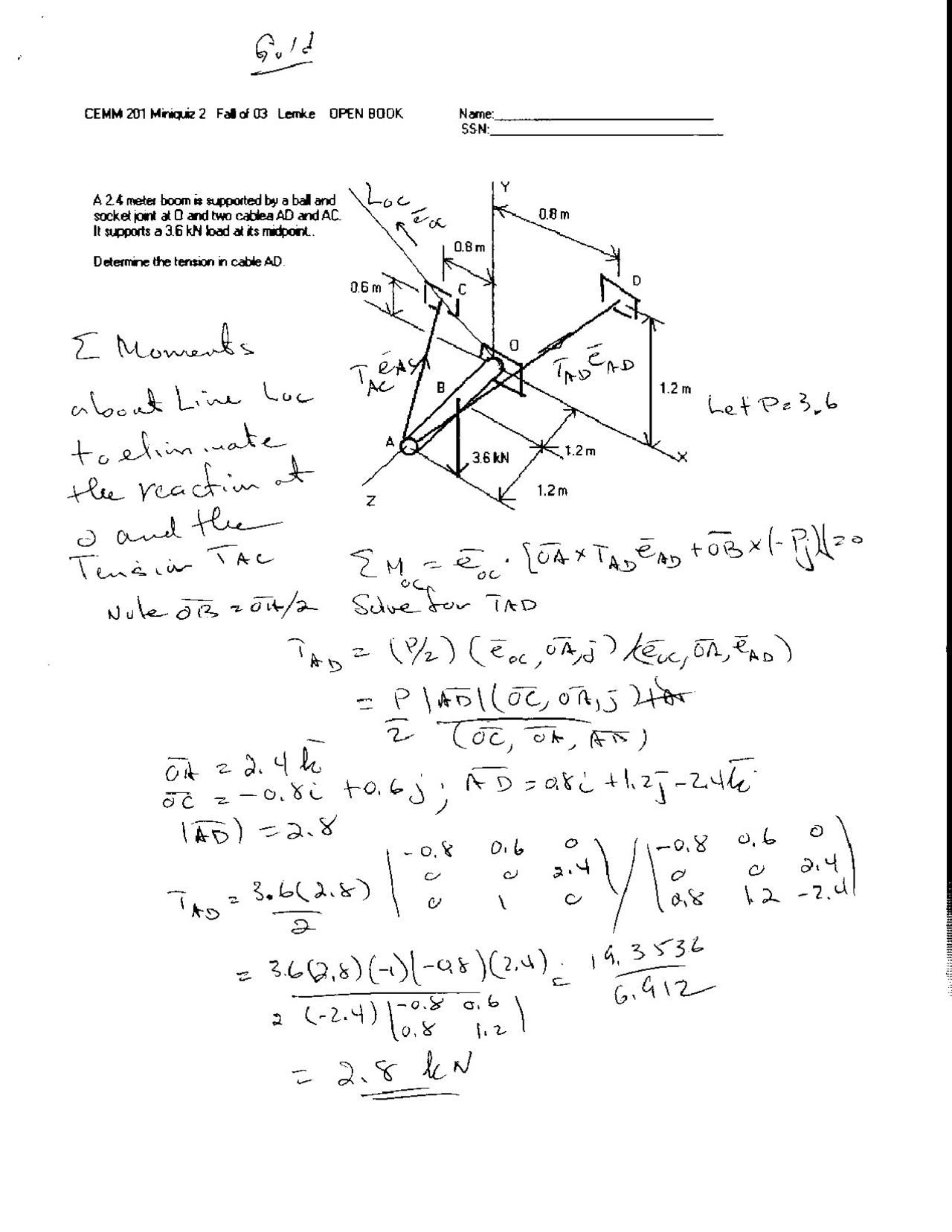Determine Tension in Cable - Solved | Statics | CME 201 - Docsity