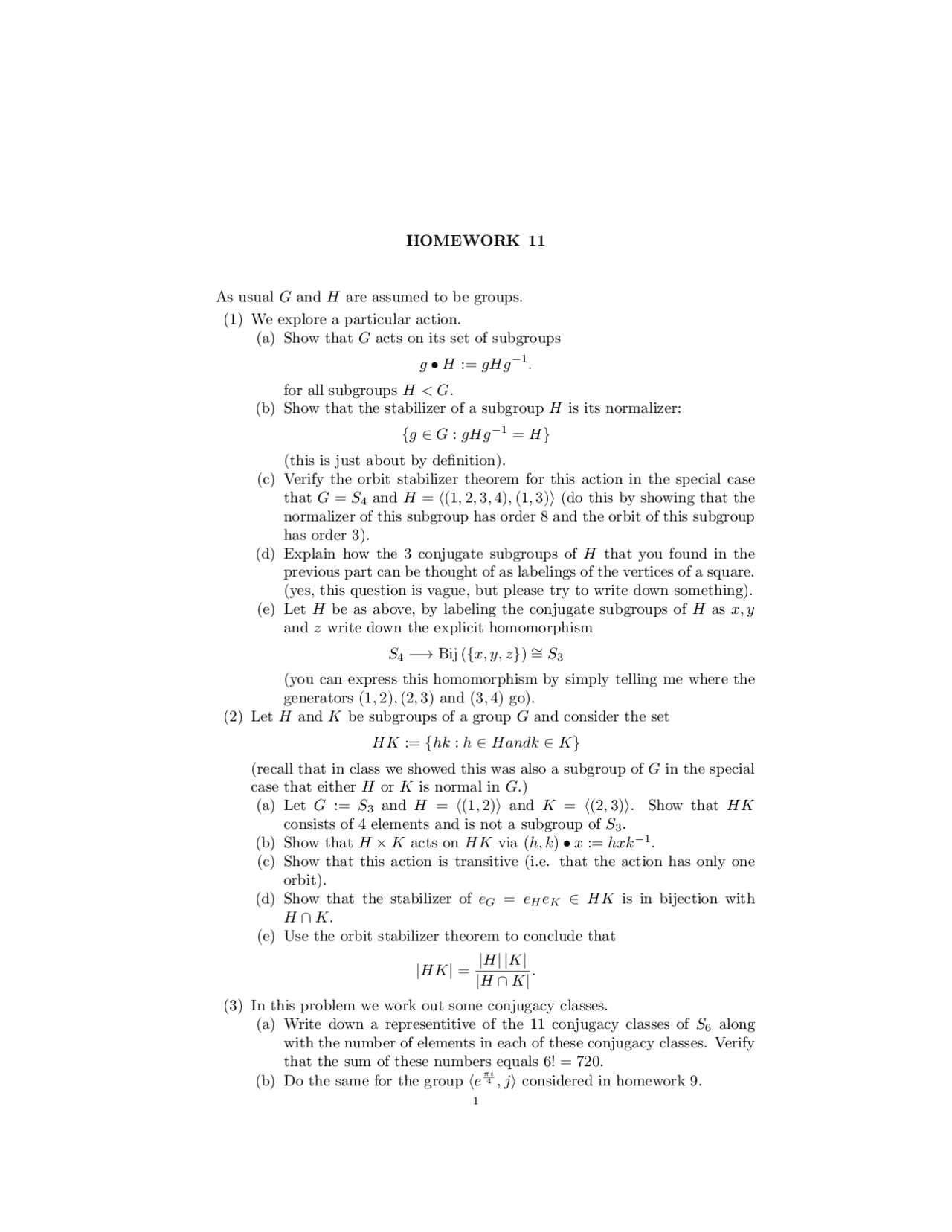 Homework 11 with Answer Key for Abstract Algebra I | MATH 330 - Docsity
