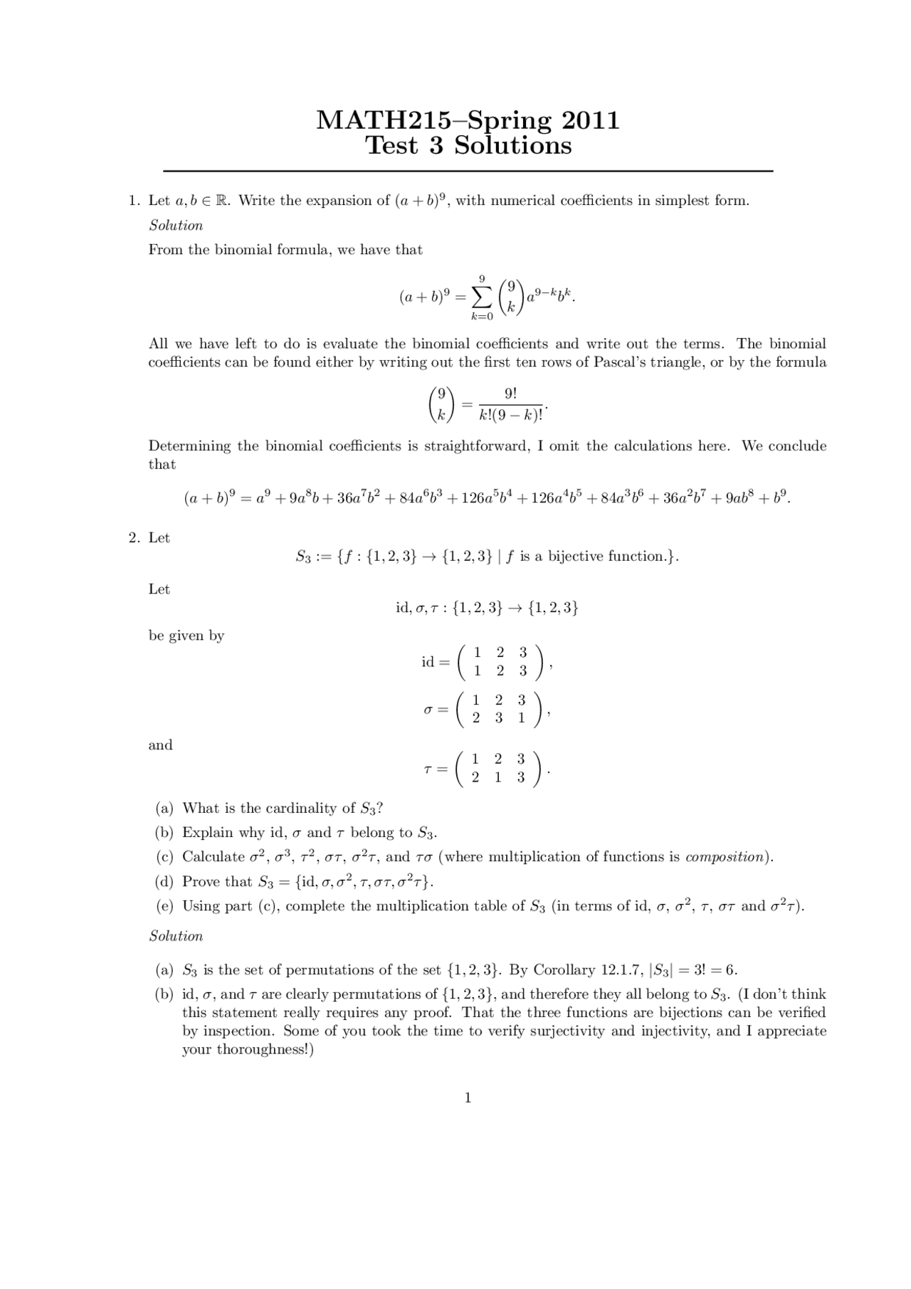 Solutions for Exam 3 - Introduction to Advanced Mathematics | MATH 215 ...